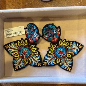NWT and box Beaded and Embroidered Floral Mignonne Gavigan Earrings